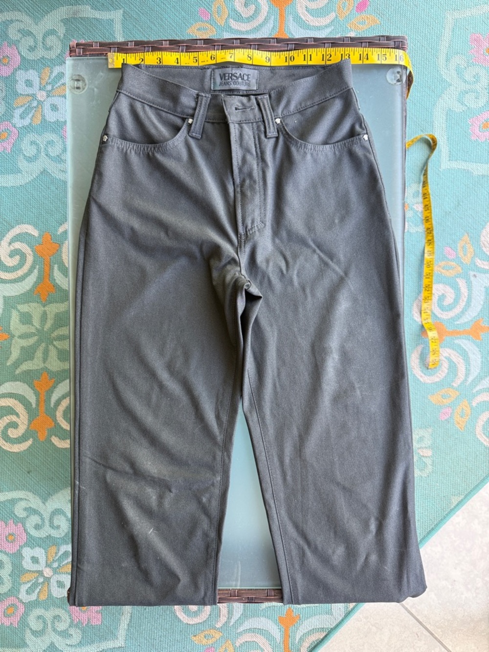 Versace Charcoal Gray Leather-Look Straight Leg Pants